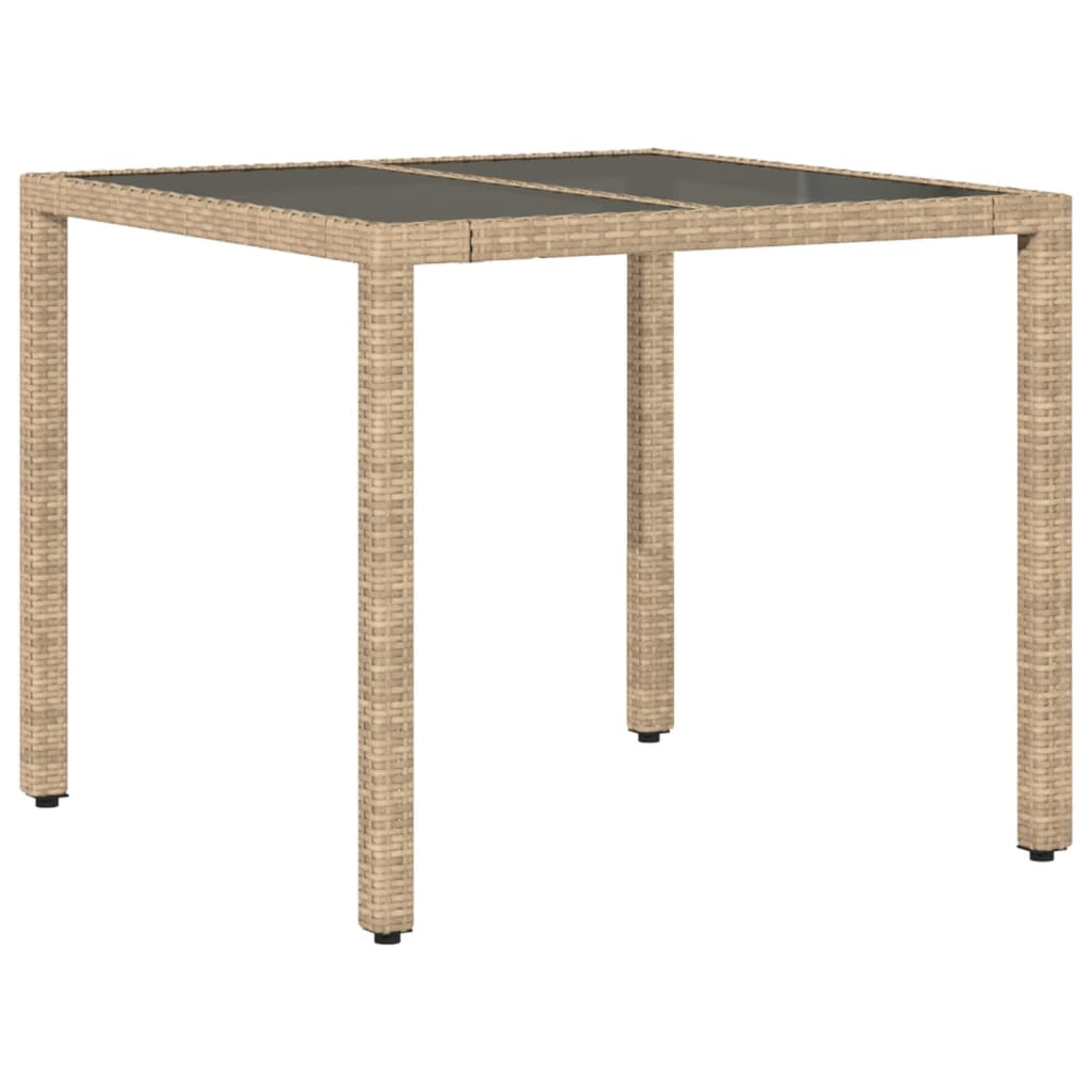vidaXL Table de jardin dessus en verre beige 90x90x75cm résine tressée - Image 6