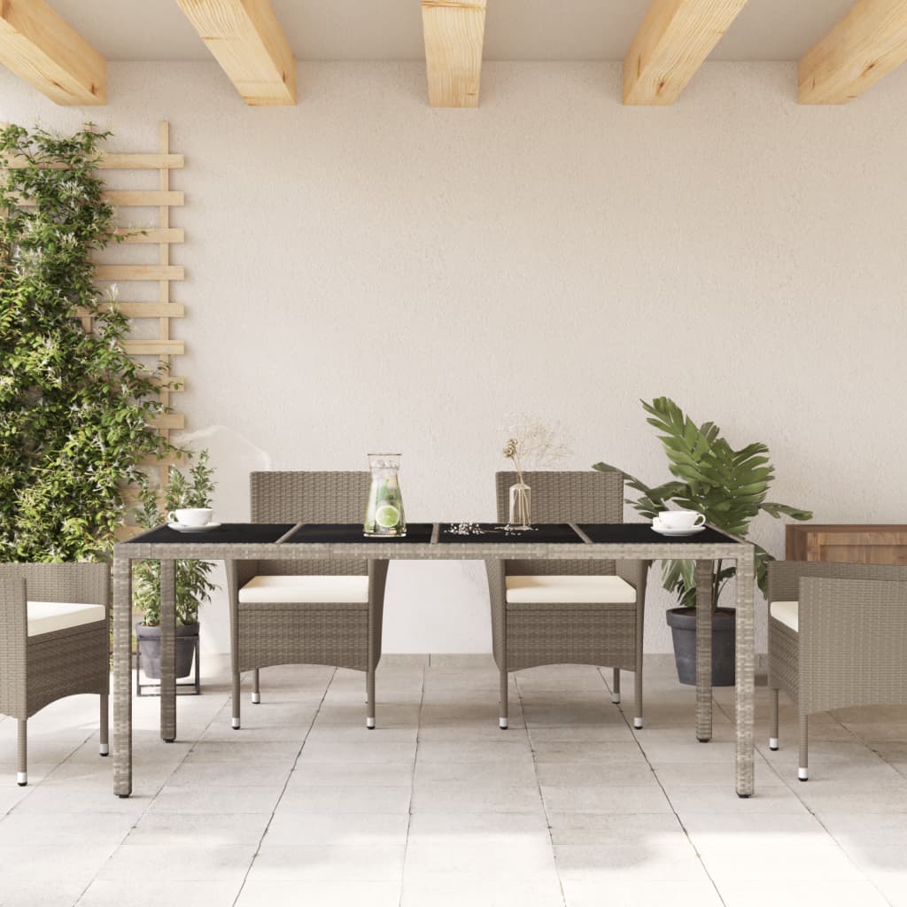 vidaXL Table de jardin dessus en verre gris clair résine tressée - Image 3