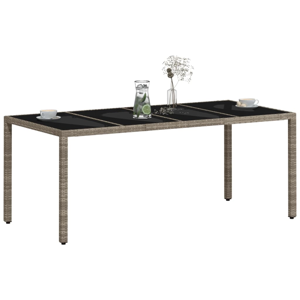 vidaXL Table de jardin dessus en verre gris clair résine tressée - Image 4