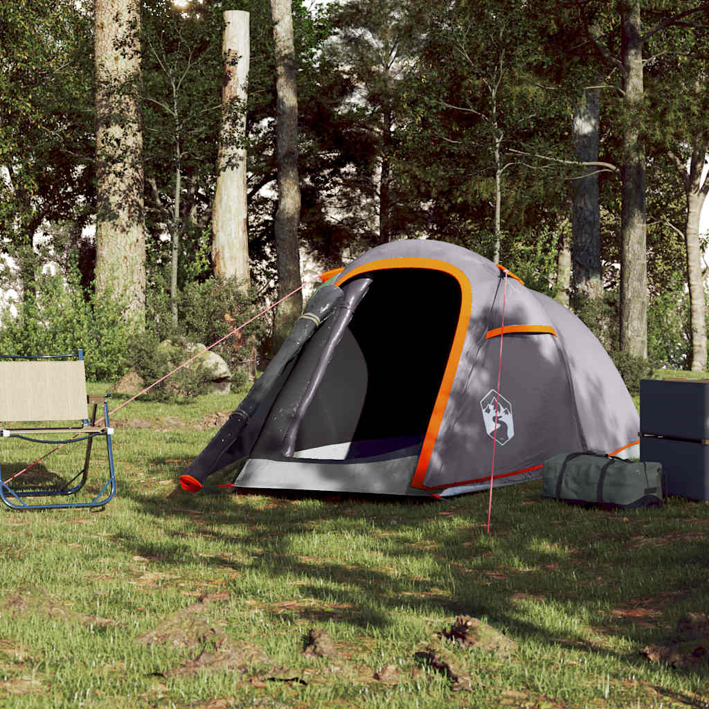 vidaXL Tente de camping tunnel 2 personnes gris et orange imperméable - Image 3