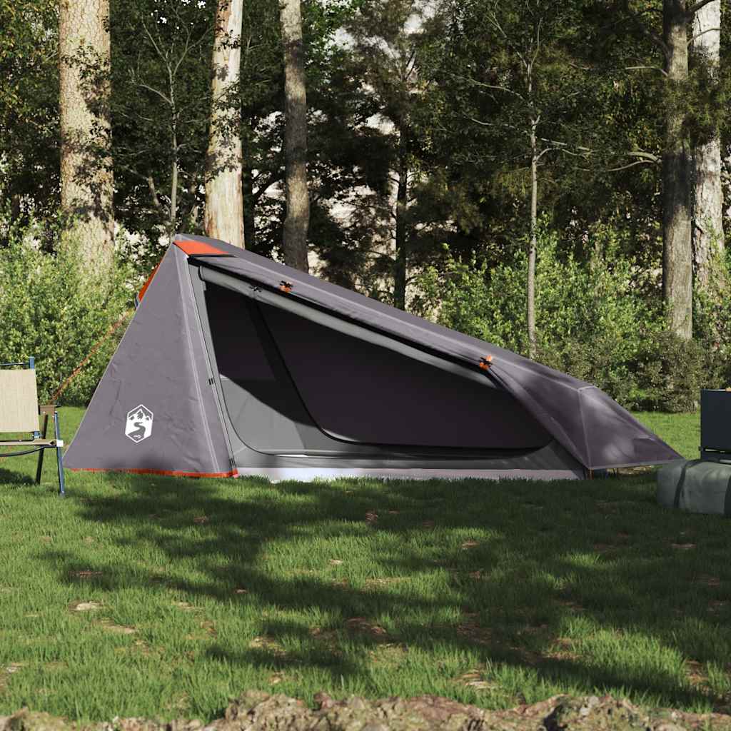 vidaXL Tente de camping tunnel 1 personne gris et orange imperméable - Image 3