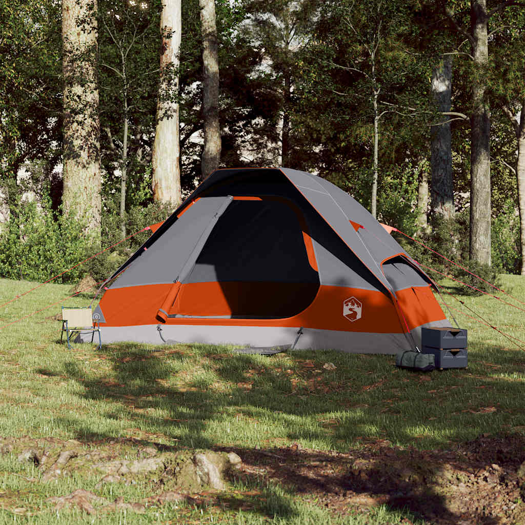 vidaXL Tente familiale à dôme 6 personnes gris et orange imperméable - Image 3