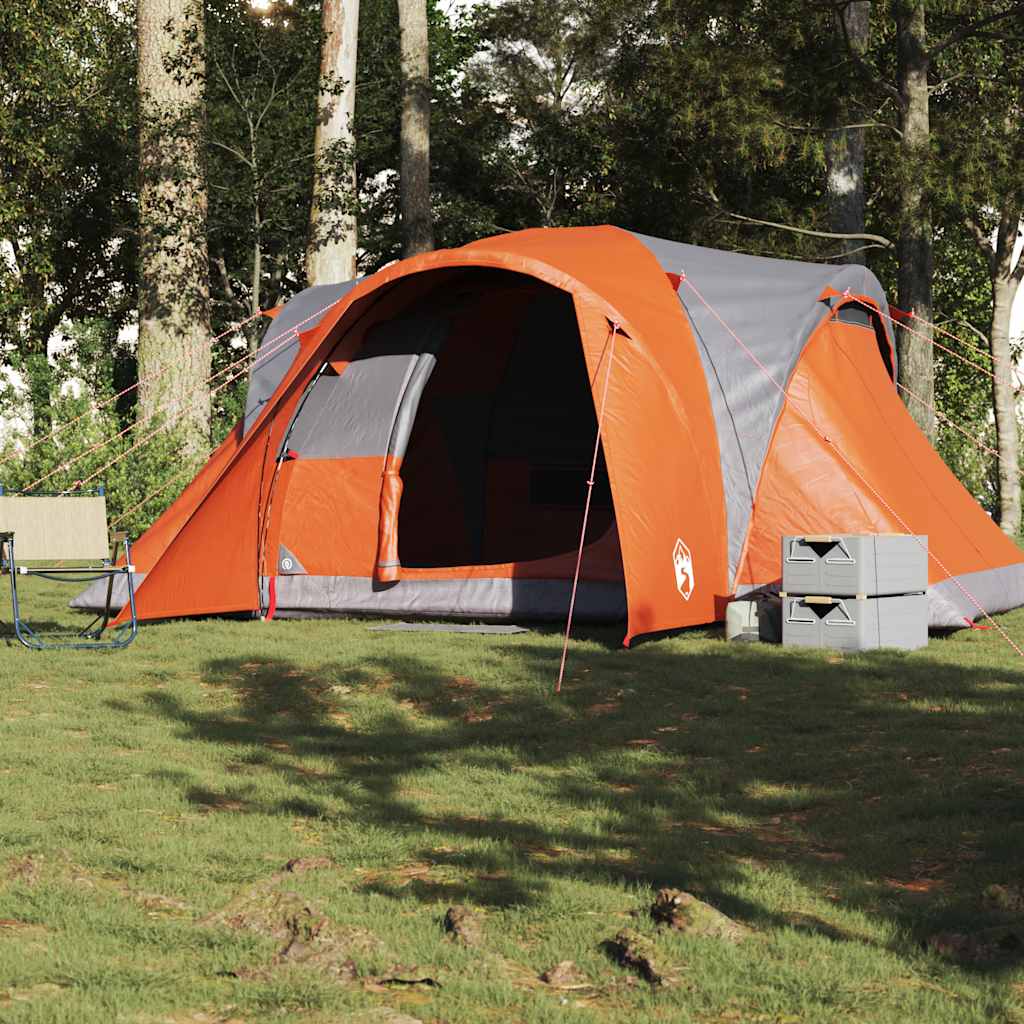 vidaXL Tente familiale à dôme 6 personnes gris et orange imperméable - Image 3
