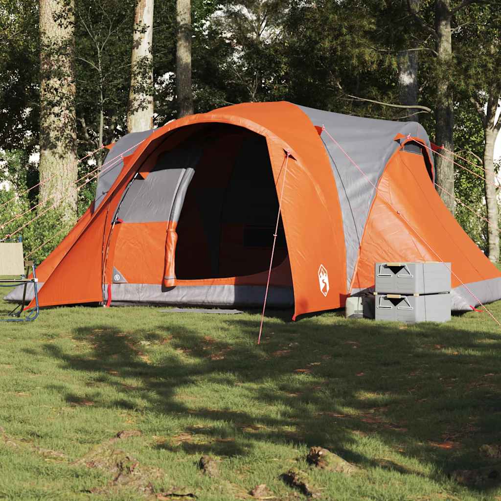 vidaXL Tente familiale à dôme 6 personnes gris et orange imperméable