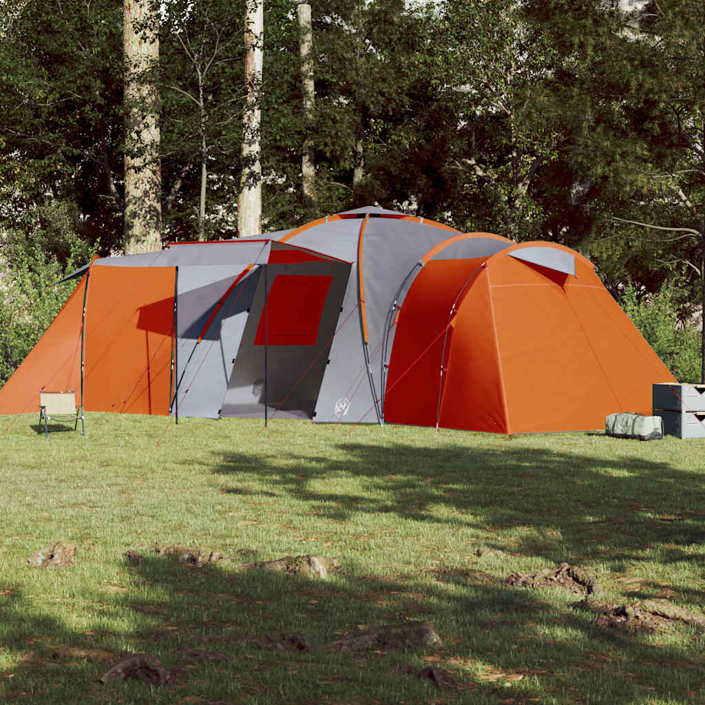 vidaXL Tente familiale à dôme 12 personnes gris et orange imperméable - Image 3
