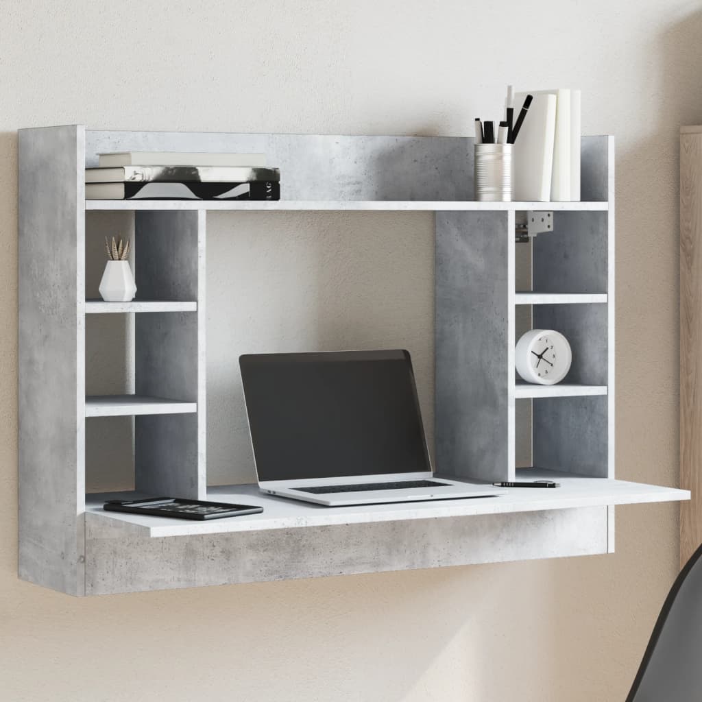 vidaXL Bureau mural gris béton 105x48x75 cm bois d'ingénierie