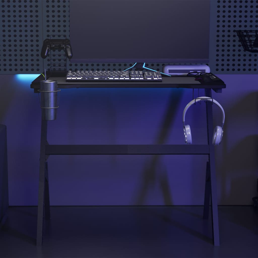 vidaXL Bureau de jeu à LED en forme de Y noir 90x60x75 cm