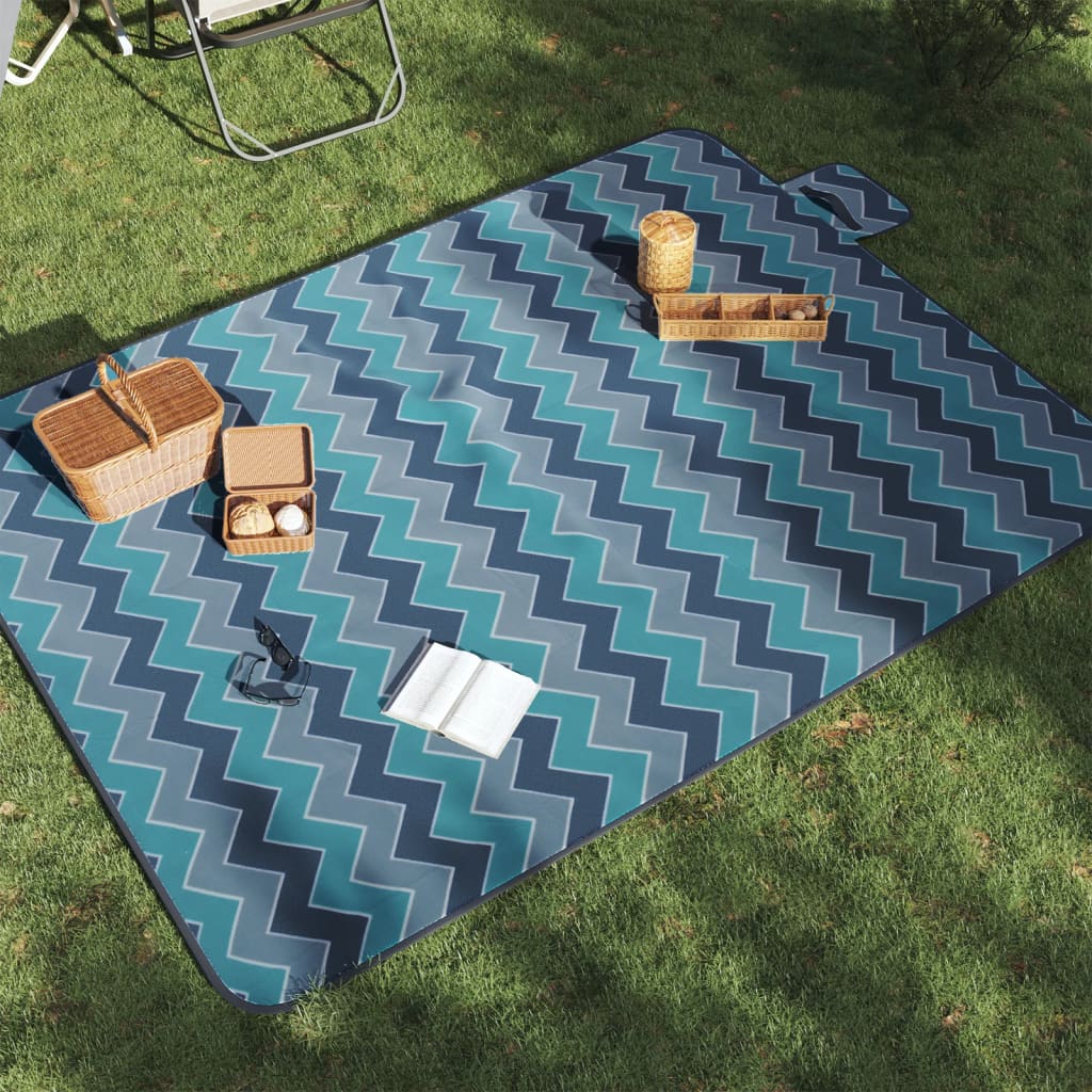 vidaXL Couverture de pique-nique pliable vague bleue 200x150cm velours