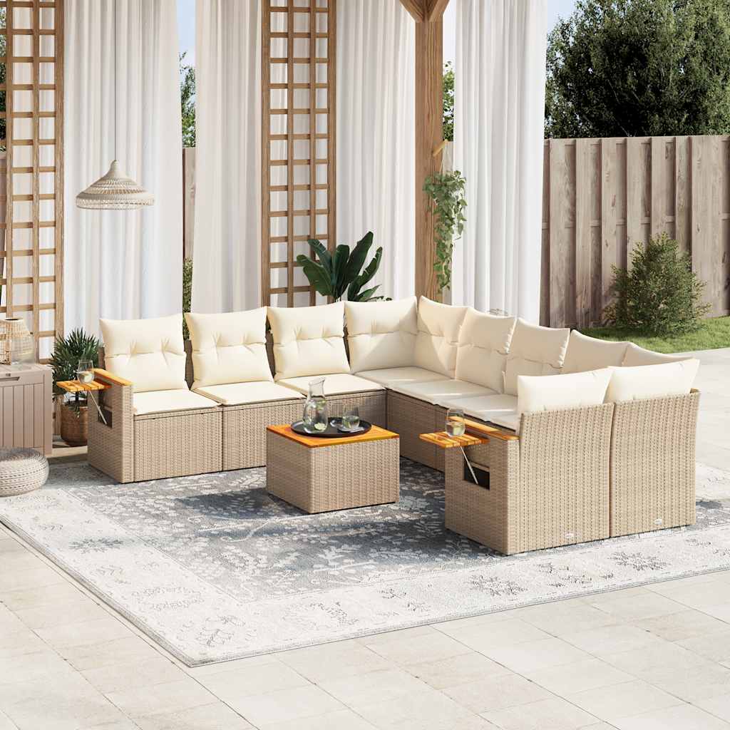 vidaXL Salon de jardin avec coussins 9 pcs beige résine tressée