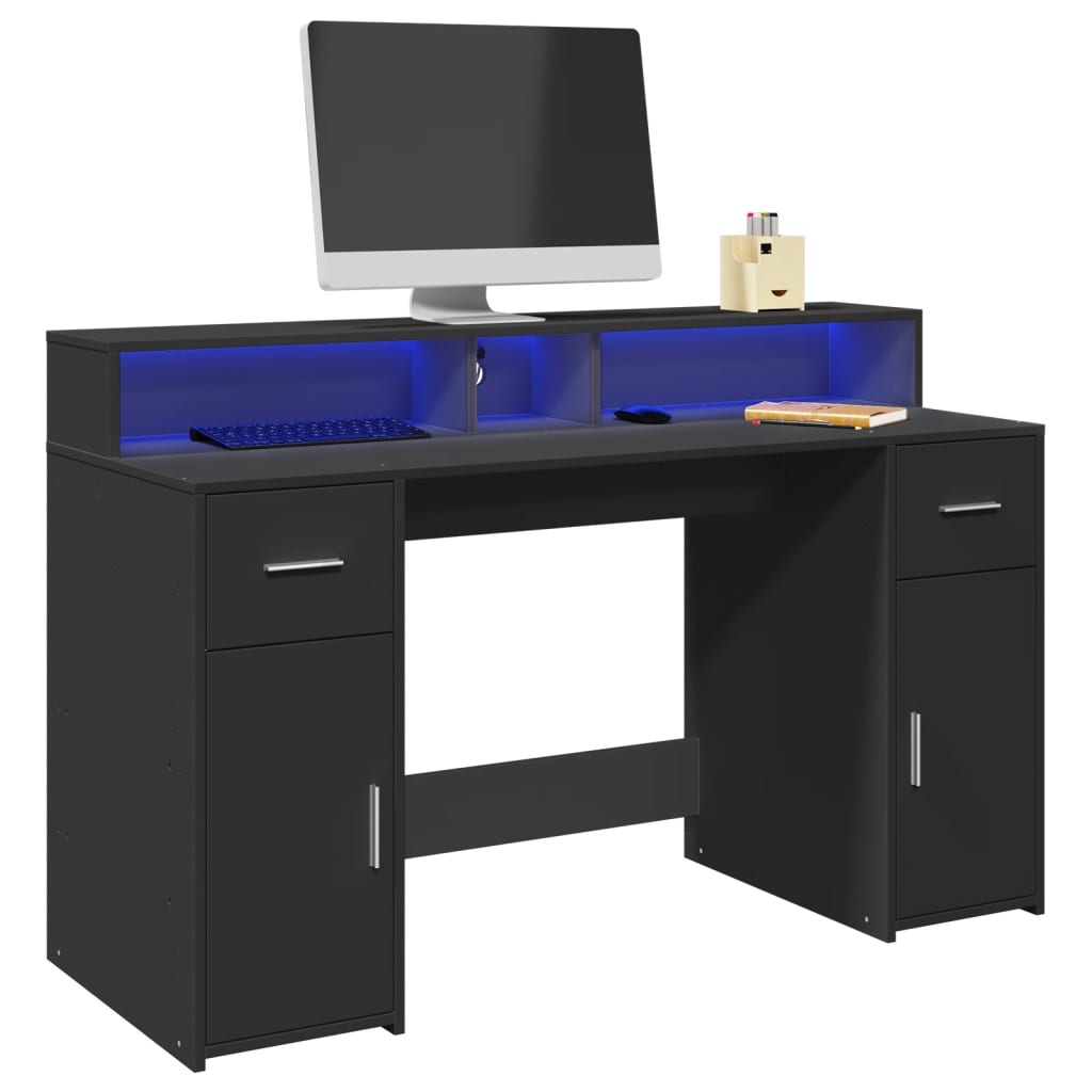 vidaXL Bureau avec lumières LED noir 140x55x91 cm bois d'ingénierie