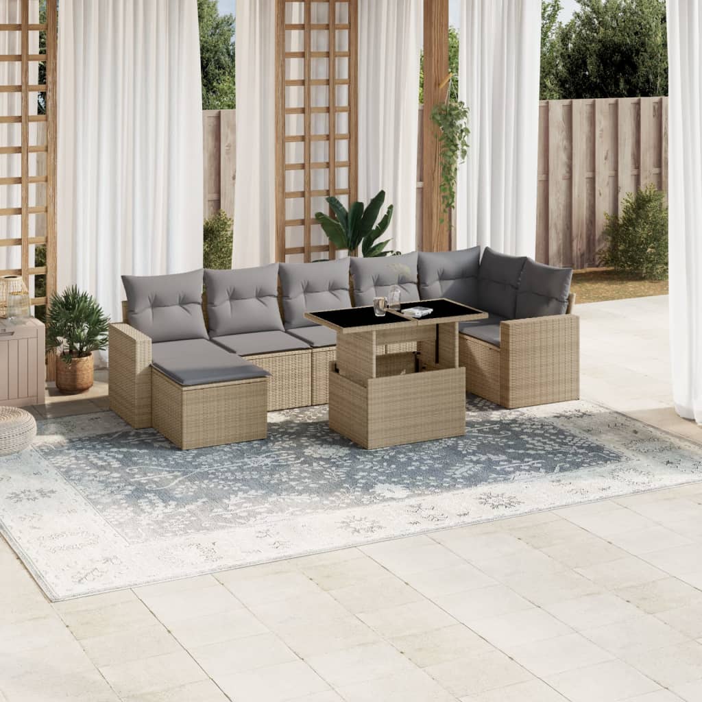 vidaXL Salon de jardin avec coussins 8 pcs beige résine tressée