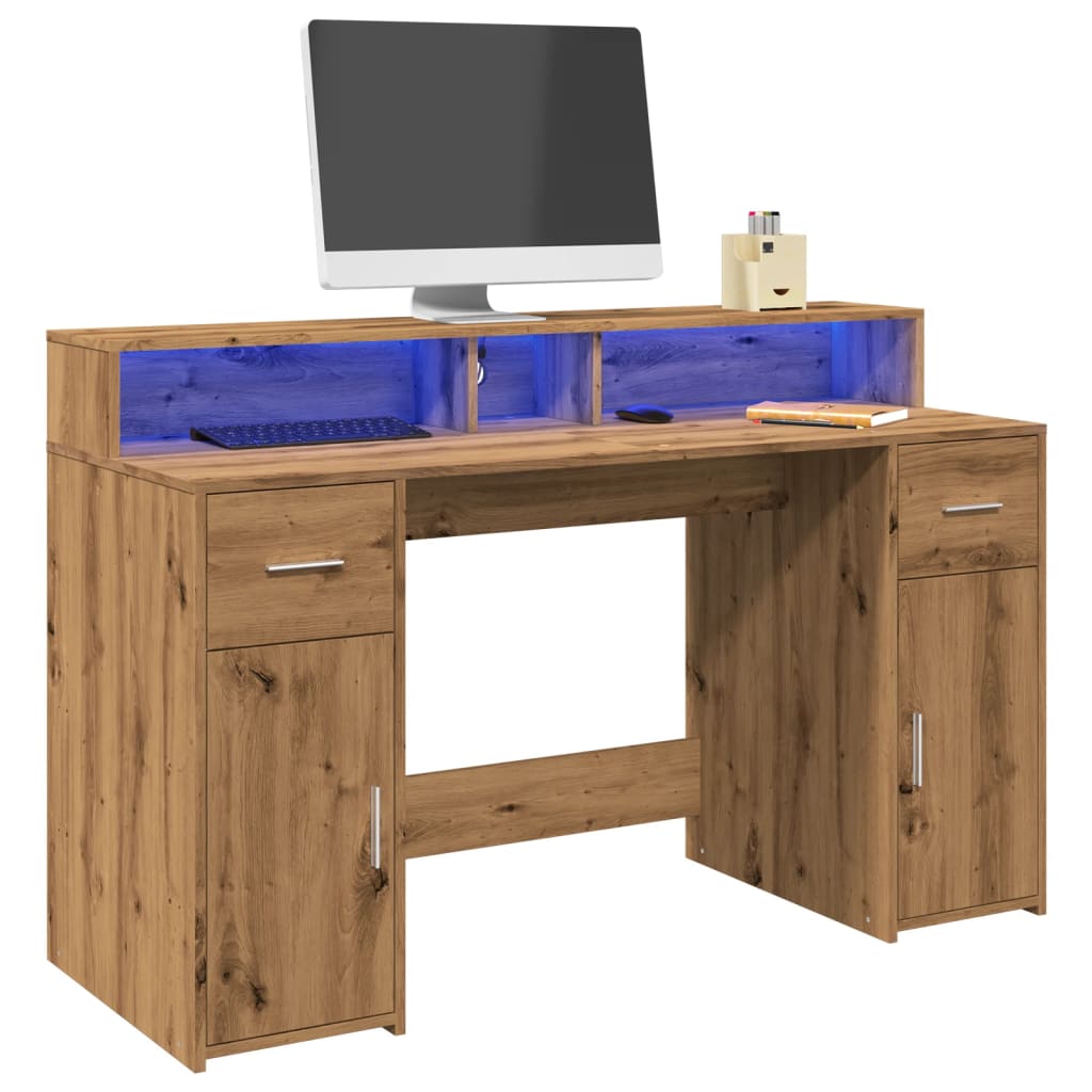 vidaXL Bureau avec lumières LED chêne artisanal bois d'ingénierie