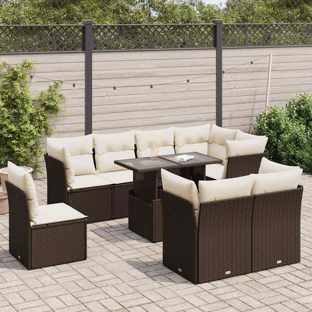 vidaXL Salon de jardin avec coussins 9 pcs marron résine tressée