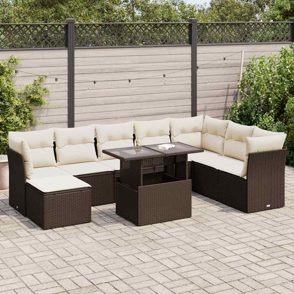 vidaXL Salon de jardin avec coussins 9 pcs marron résine tressée