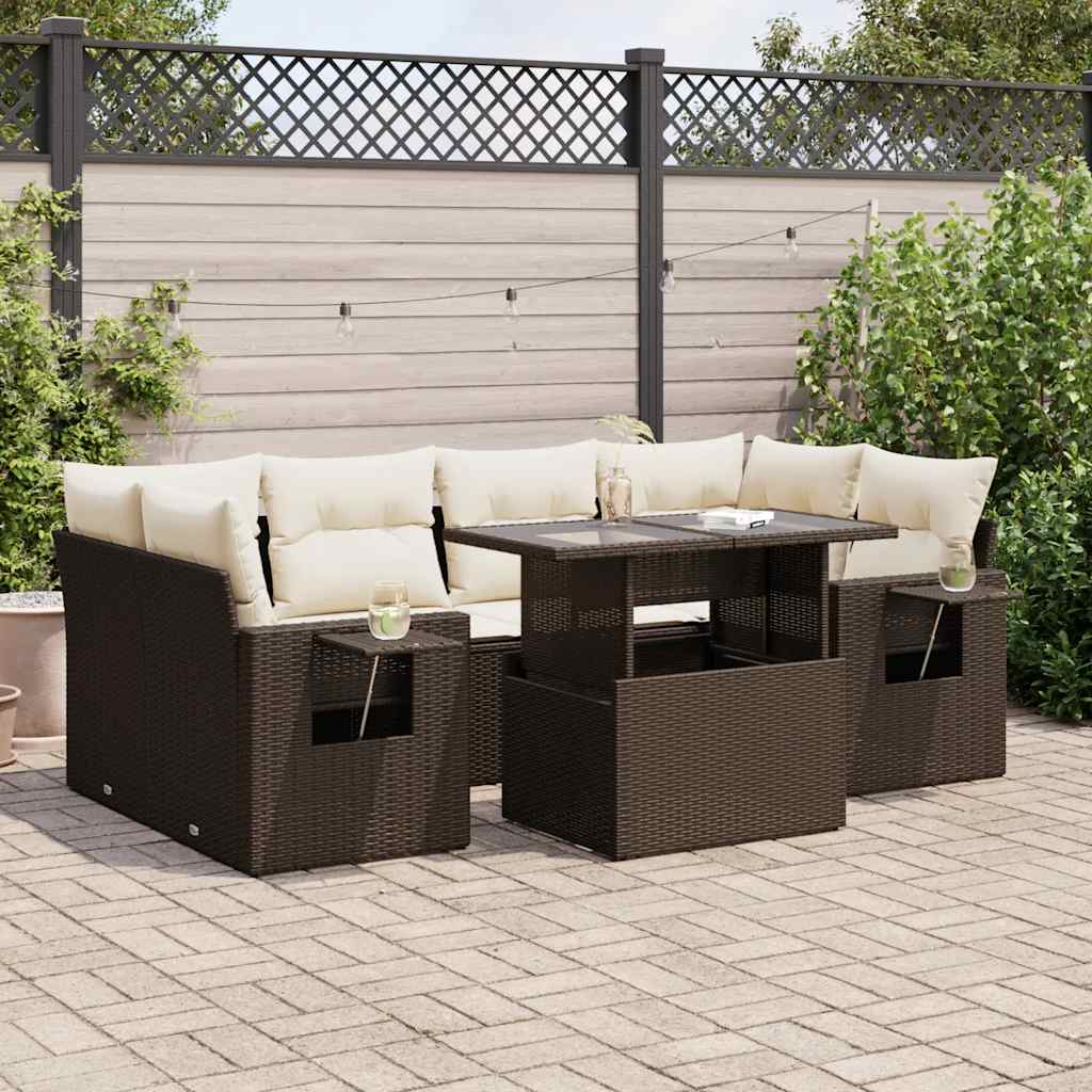 vidaXL Salon de jardin avec coussins 7 pcs marron résine tressée