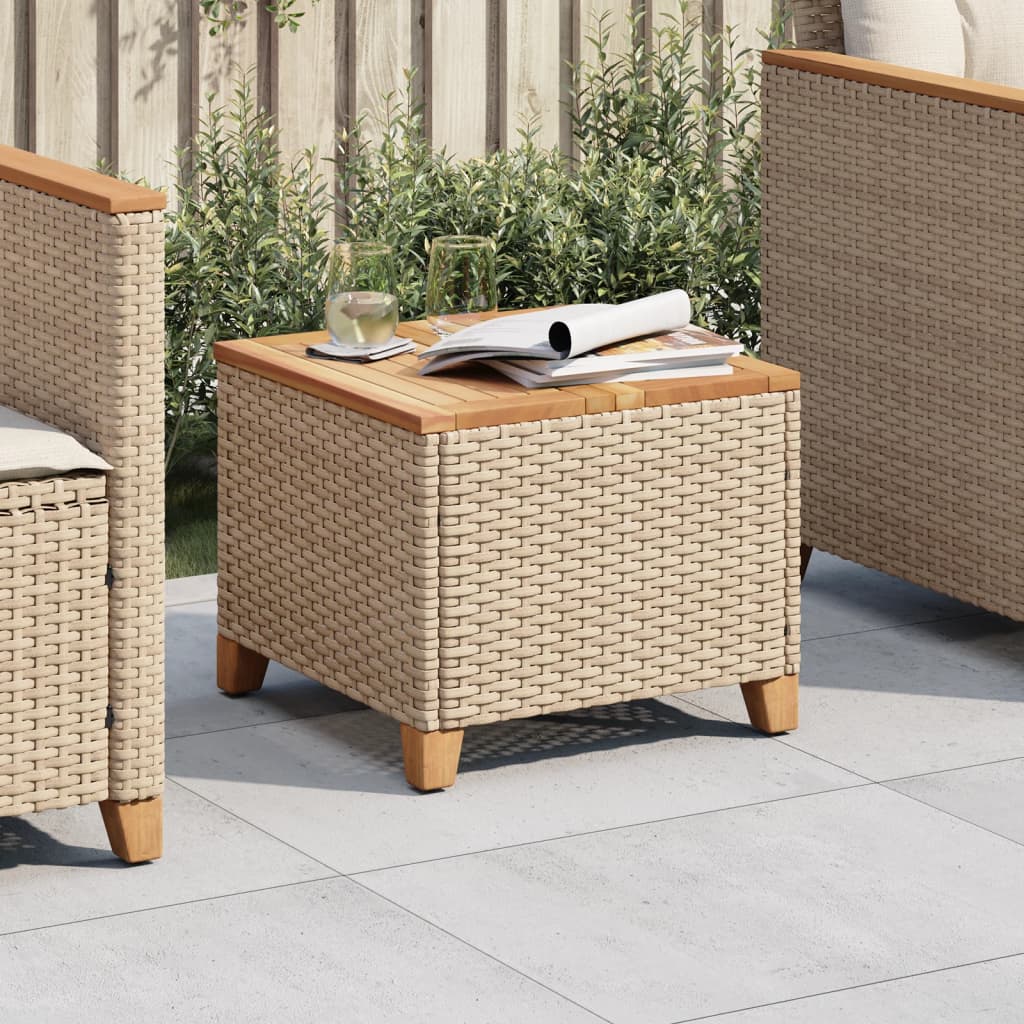 vidaXL Table de jardin beige 45x45x37 cm résine tressée et bois acacia