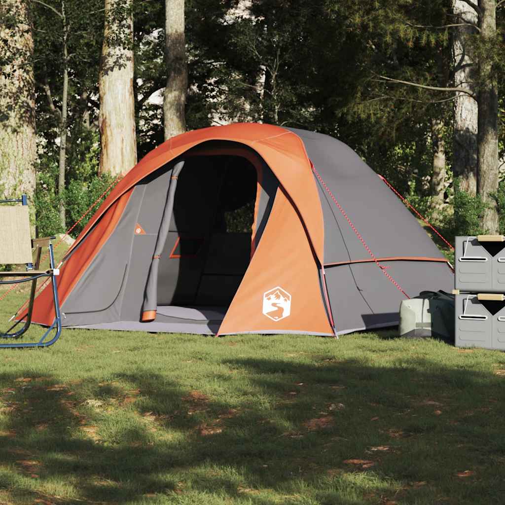 vidaXL Tente de cabine familiale 6 personnes gris orange imperméable - Image 4