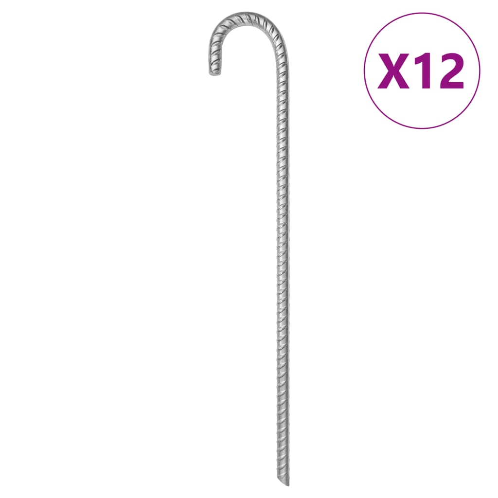 vidaXL Piquets de tente 12 pcs 41,5 cm Ø12 mm acier galvanisé