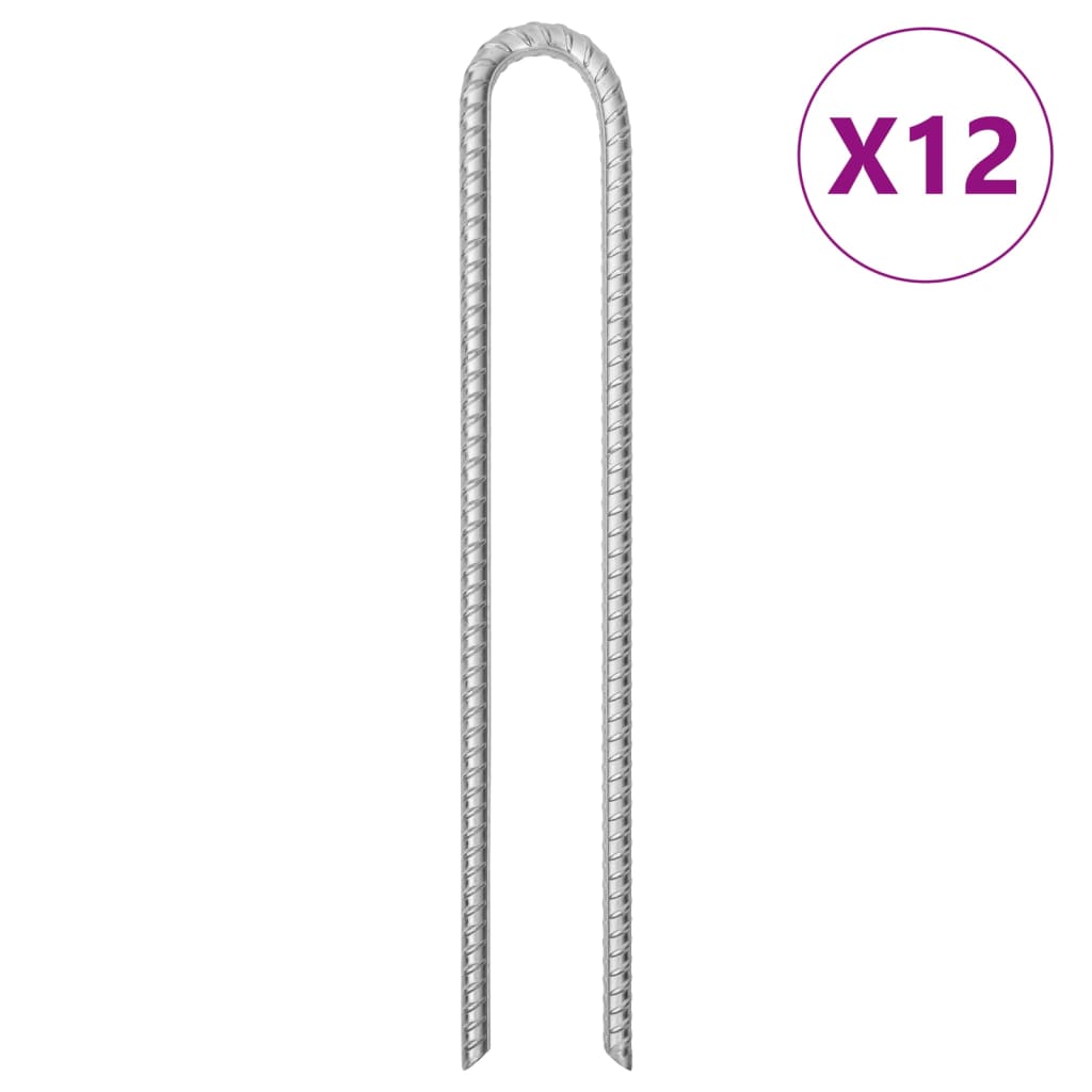 vidaXL Piquets de tente 12pcs forme de U 41,5 cm Ø12mm acier galvanisé