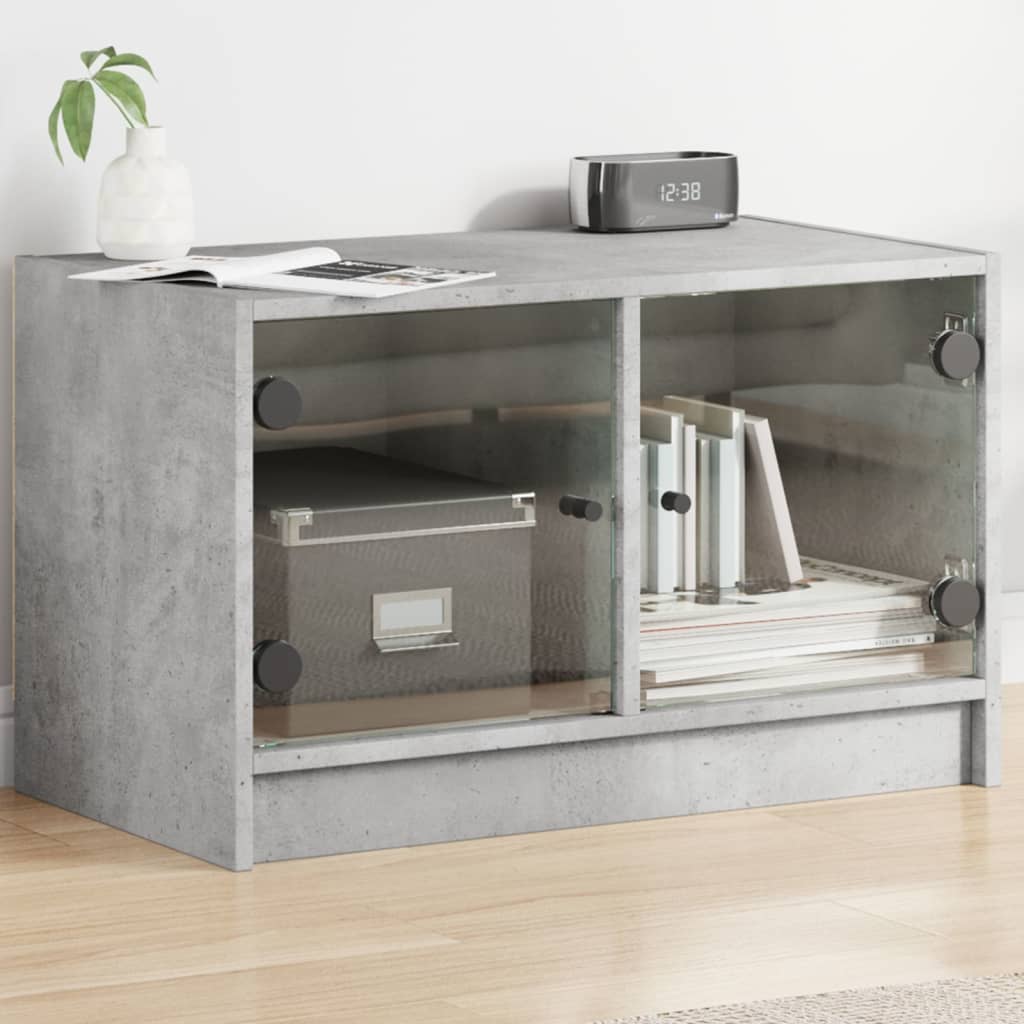 vidaXL Meuble TV avec portes en verre gris béton 68x37x42 cm