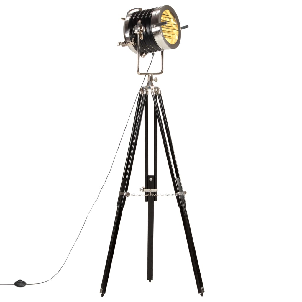 vidaXL Lampadaire à trépied Noir Bois de manguier massif 171 cm