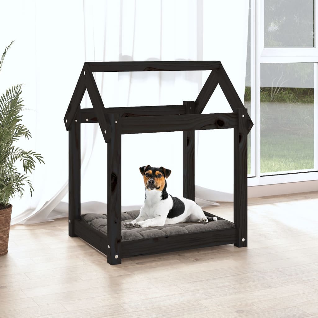 vidaXL Lit pour chien Noir 61x50x70 cm Bois de pin solide - Image 3