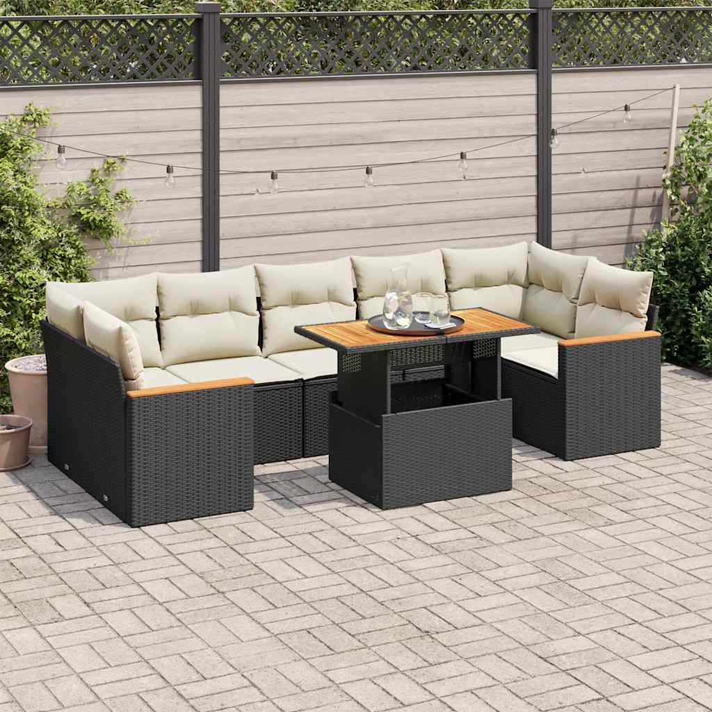 vidaXL Salon de jardin avec coussins 8 pcs noir résine tressée acacia