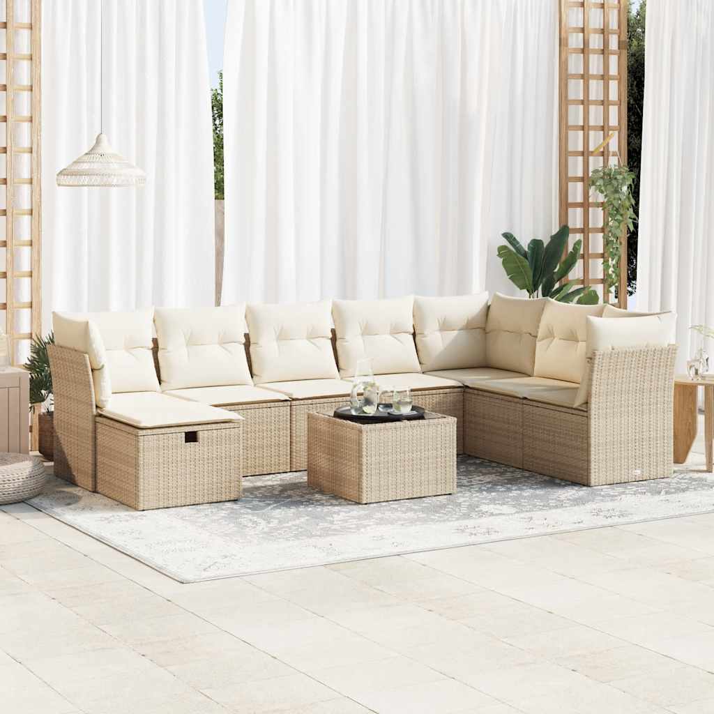 vidaXL Salon de jardin avec coussins 9 pcs beige résine tressée