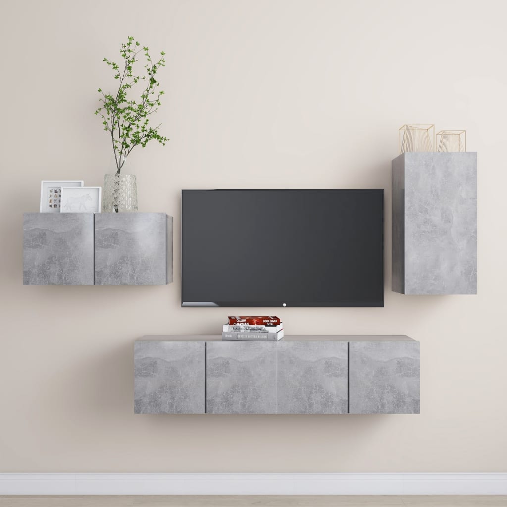 vidaXL Ensemble de meubles TV 4 pcs Gris béton Bois d'ingénierie