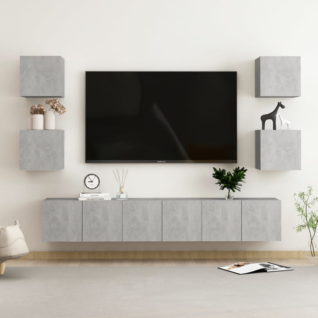 vidaXL Ensemble de meubles TV 7 pcs Gris béton Bois d'ingénierie