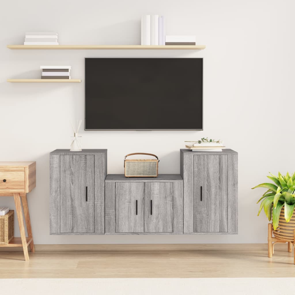 vidaXL Ensemble de meubles TV 3 pcs Sonoma gris Bois d'ingénierie