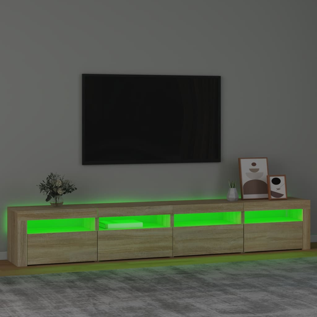 vidaXL Meuble TV avec lumières LED Chêne sonoma 240x35x40 cm - Image 4