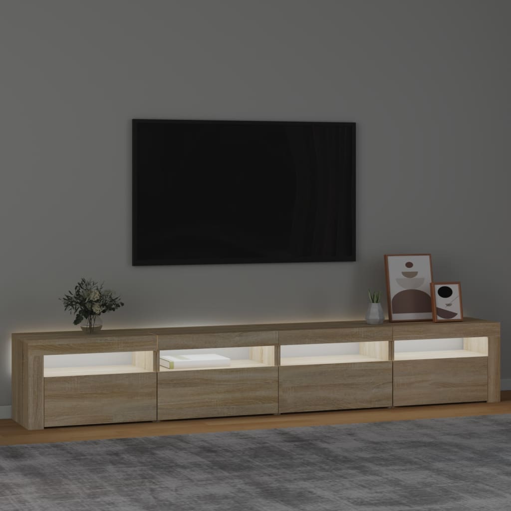 vidaXL Meuble TV avec lumières LED Chêne sonoma 240x35x40 cm - Image 3
