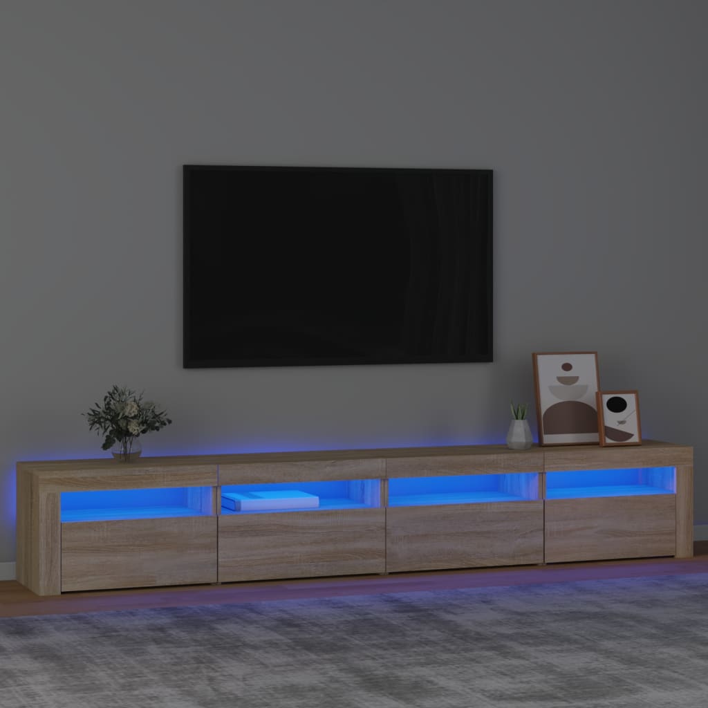 vidaXL Meuble TV avec lumières LED Chêne sonoma 240x35x40 cm