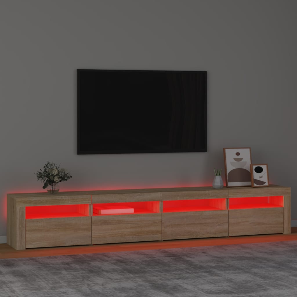 vidaXL Meuble TV avec lumières LED Chêne sonoma 240x35x40 cm - Image 5