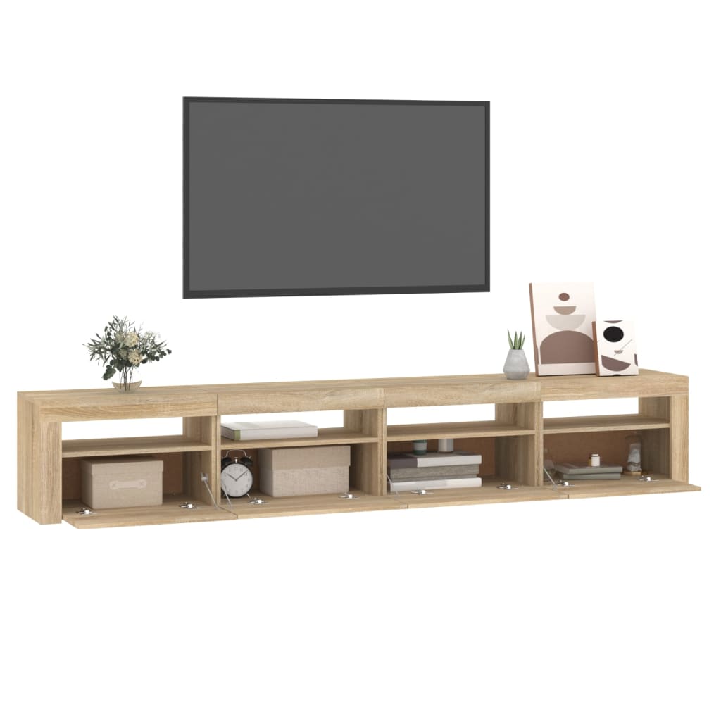 vidaXL Meuble TV avec lumières LED Chêne sonoma 240x35x40 cm - Image 6