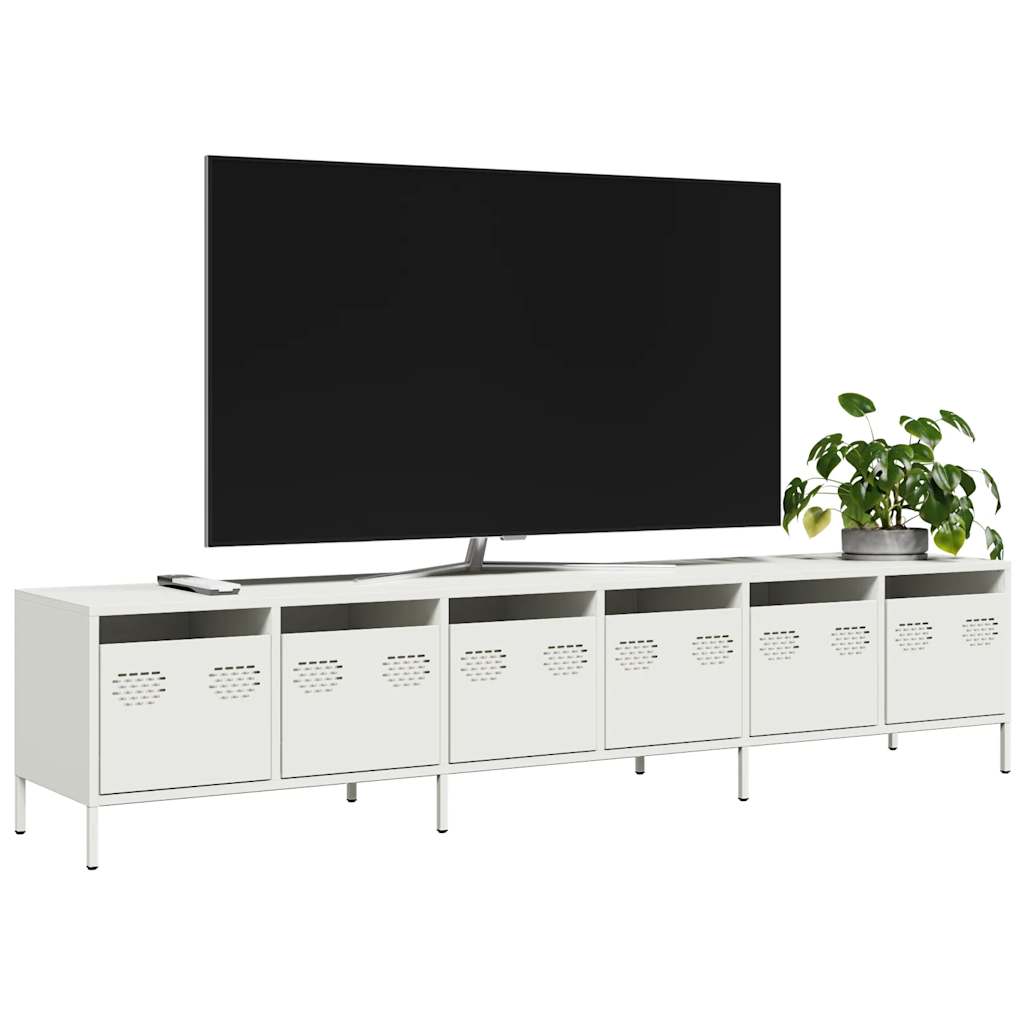 vidaXL Meuble TV blanc 202x39x43,5 cm acier laminé à froid