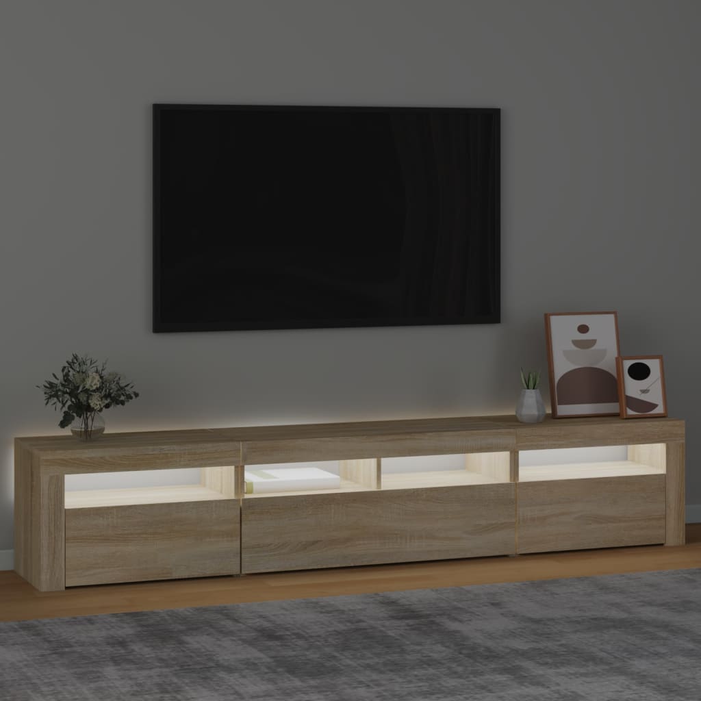 vidaXL Meuble TV avec lumières LED Chêne sonoma 210x35x40 cm - Image 3