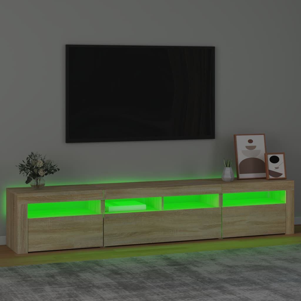 vidaXL Meuble TV avec lumières LED Chêne sonoma 210x35x40 cm - Image 4