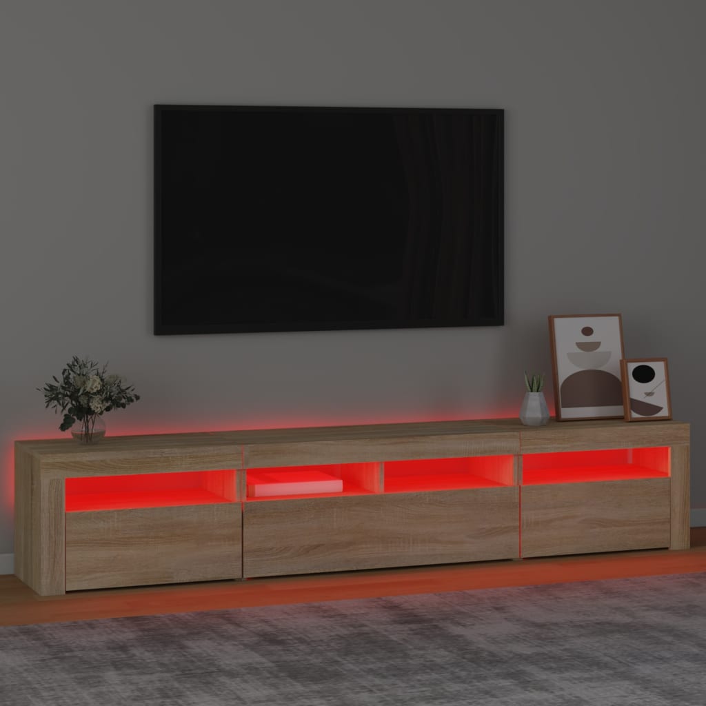 vidaXL Meuble TV avec lumières LED Chêne sonoma 210x35x40 cm - Image 5