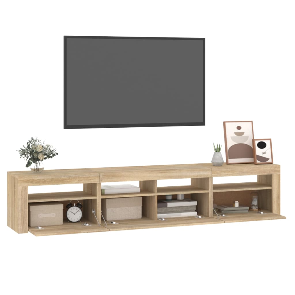 vidaXL Meuble TV avec lumières LED Chêne sonoma 210x35x40 cm - Image 6