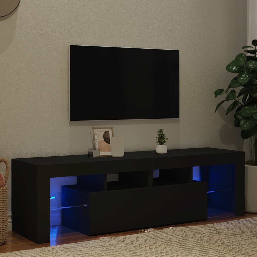 vidaXL Meuble TV avec lumières LED Noir 140x36,5x40 cm