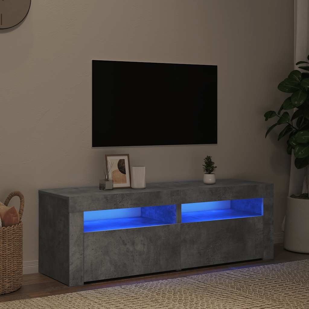 vidaXL Meuble TV avec lumières LED gris béton 120x35x40 cm