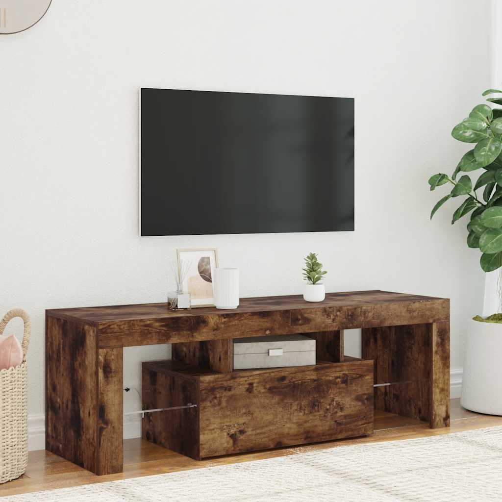 vidaXL Meuble TV avec lumières LED chêne fumé 120x35x40 cm