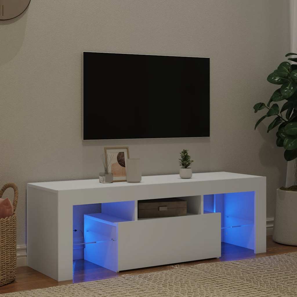 vidaXL Meuble TV avec lumières LED Blanc 120x35x40 cm