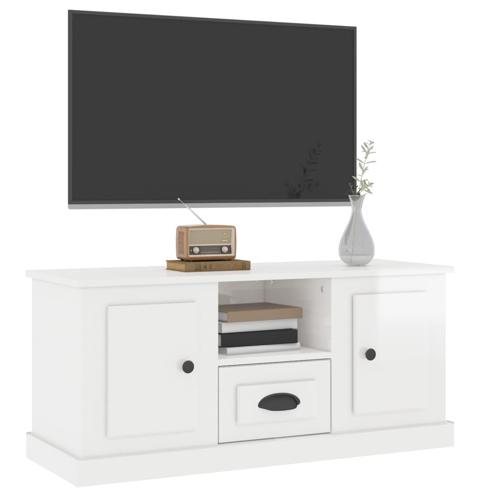 vidaXL Meuble TV blanc brillant 100x35,5x45 cm bois d'ingénierie - Image 4