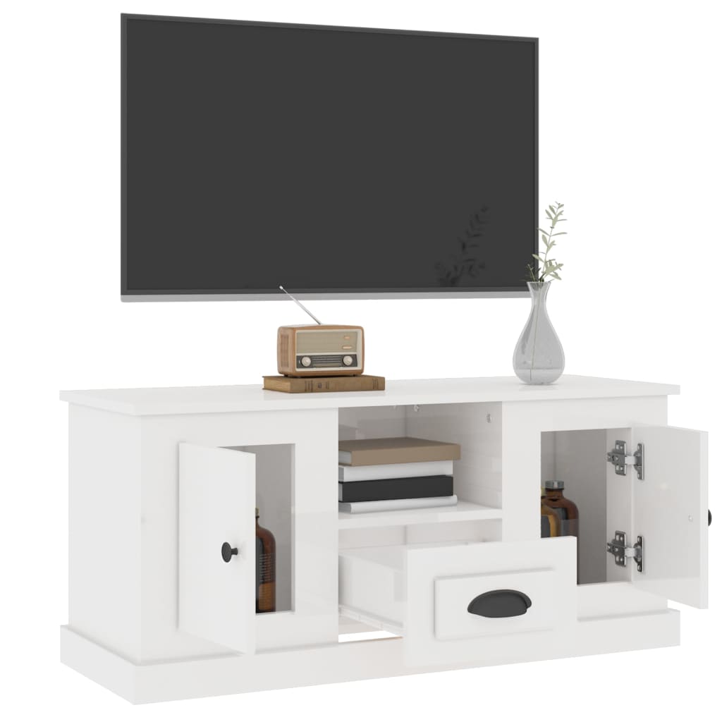 vidaXL Meuble TV blanc brillant 100x35,5x45 cm bois d'ingénierie - Image 5