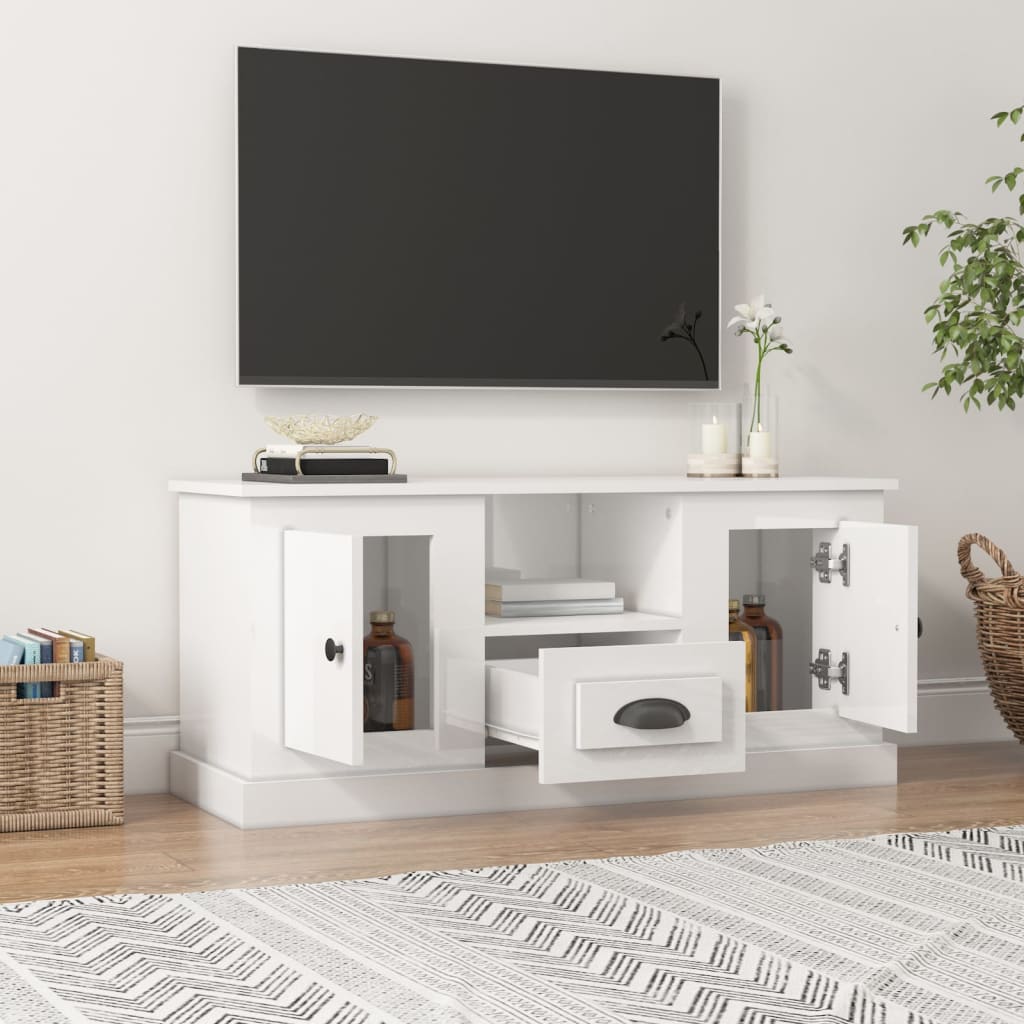 vidaXL Meuble TV blanc brillant 100x35,5x45 cm bois d'ingénierie - Image 3