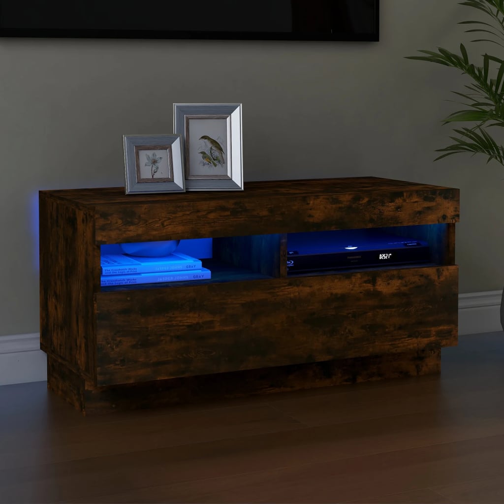 vidaXL Meuble TV avec lumières LED chêne fumé 80x35x40 cm