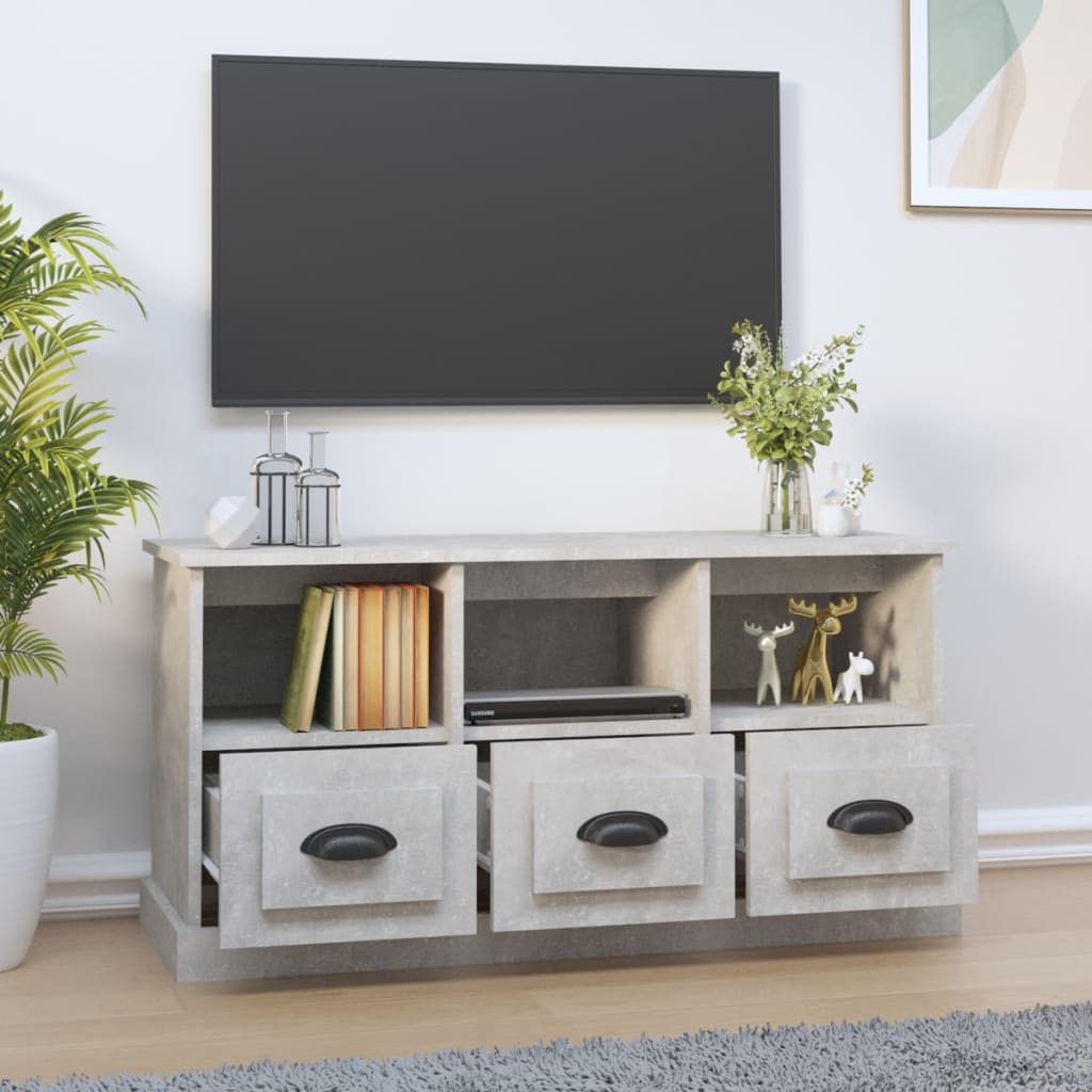 vidaXL Meuble TV gris béton 100x35x50 cm bois d'ingénierie - Image 3